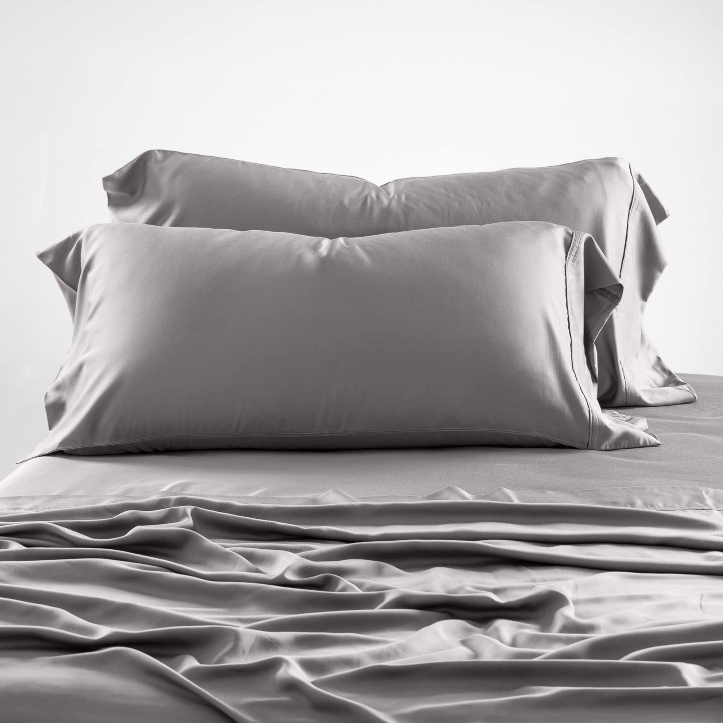 Olive + Crate Tencel Eucalyptus Cooling Pillow Cases for Hot Sleepers - Moisture Wicking Temperature Regulating Queen Size Silk Pillowcase - Smooth Sateen Weave (2 Pack) - Mid Gray (30" x 20")