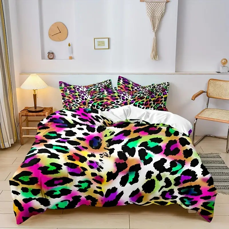 Colorful Leopard Print Duvet Cover Set (3 Pieces)