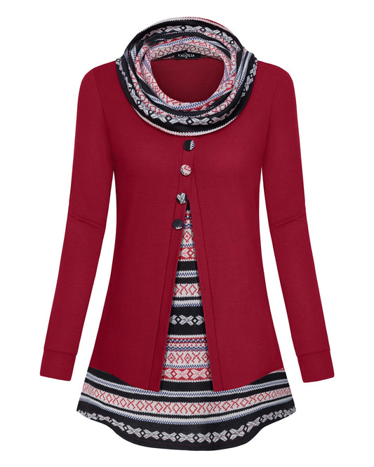 VALOLIA Winter Dresses for Women 2024 Tops to Hide Belly for Fall Fashion for Women 2024 Trendy Top Female Vintage Flowy Comfy Cotton Wool Casual Button Shirts Juniors Red Medium