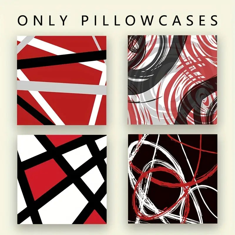 4pcs Geometric Red Black Linen Pillowcases 17.7in