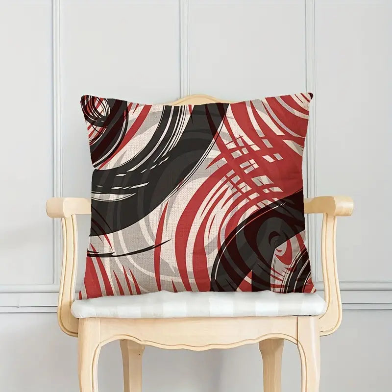4pcs Geometric Red Black Linen Pillowcases 17.7in