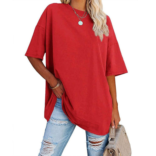 Casual Tops for Women Trendy Oversized T Shirts for Women Loose Fit Crewneck Short Sleeve Tops Summer Casual Blouse Y2K 2025 Basic Tees Red