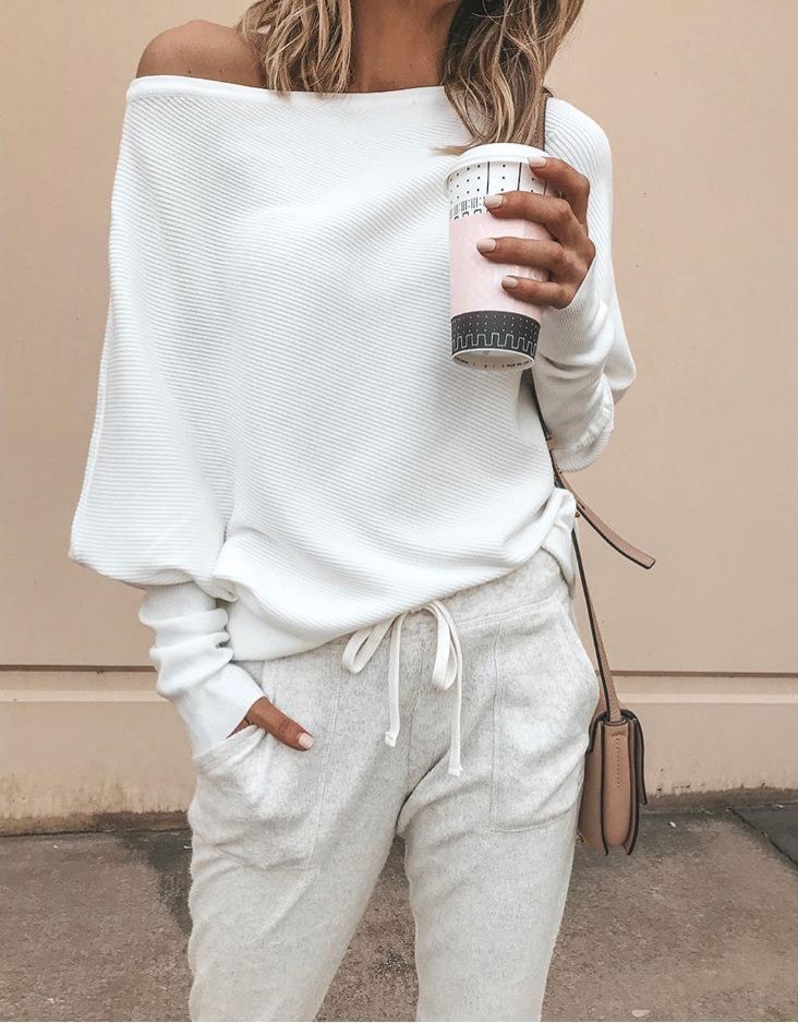 Batwing Sleeve Ribbed Off-Shoulder Top (Fall/Winter)