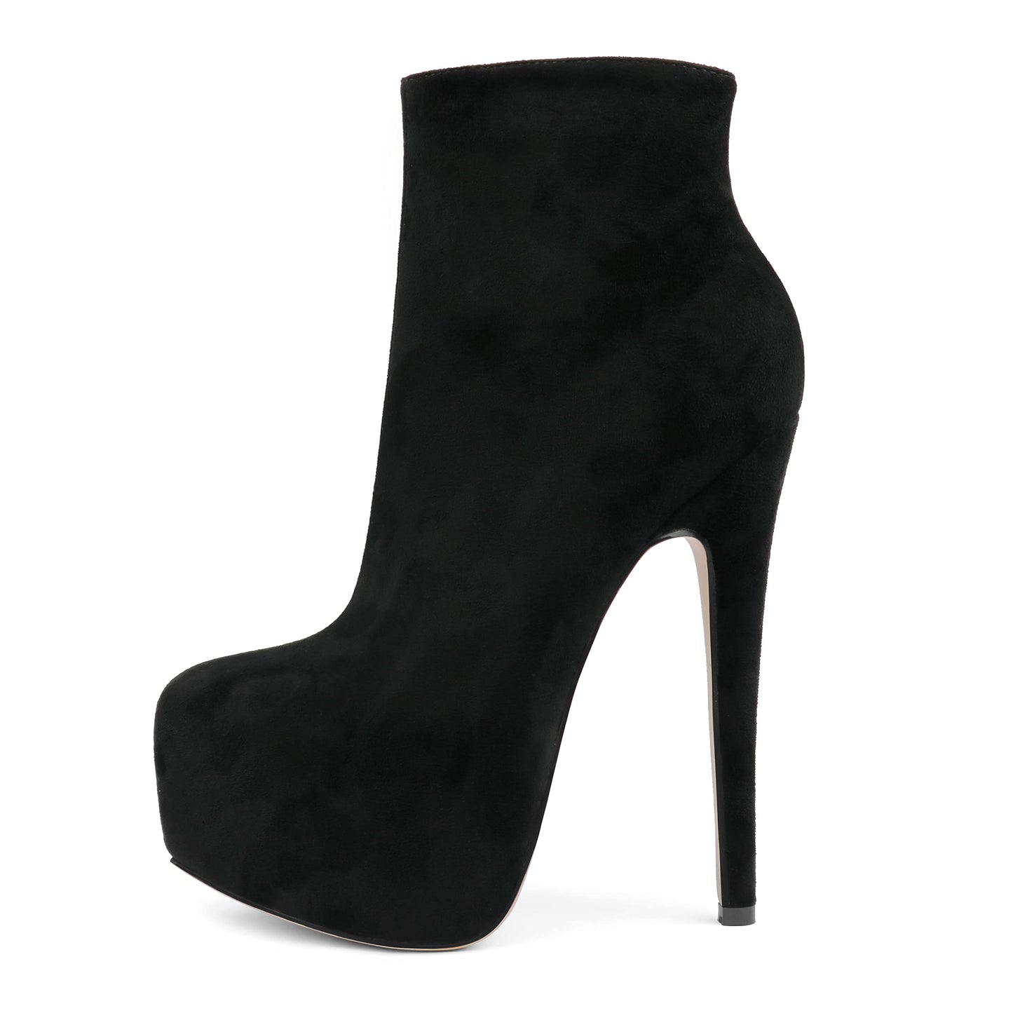 Boots Zipper High Heels Short Booties Suede Black 7.5US