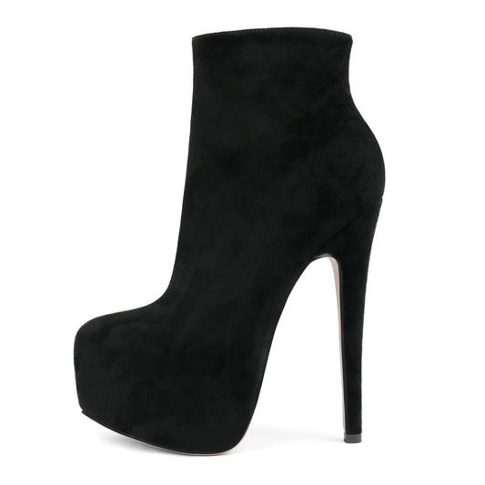 Boots Zipper High Heels Short Booties Suede Black 7.5US