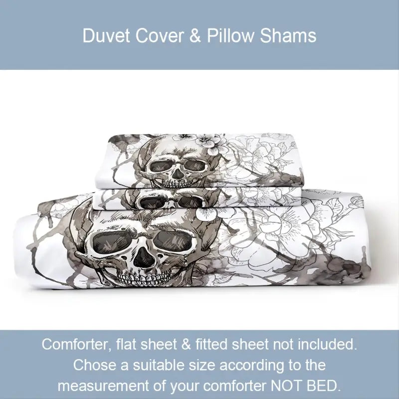 Gothic 3-Piece Skull Pattern Duvet Cover Set