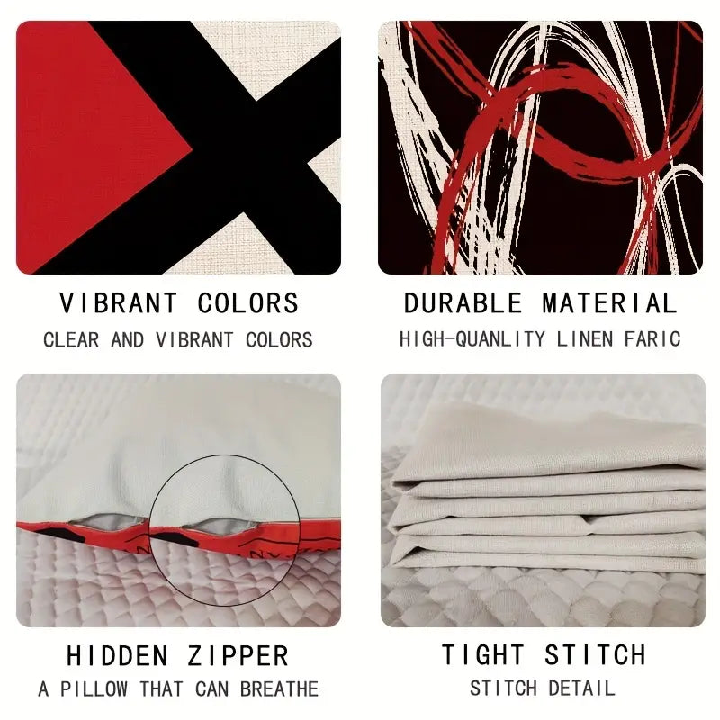 4pcs Geometric Red Black Linen Pillowcases 17.7in