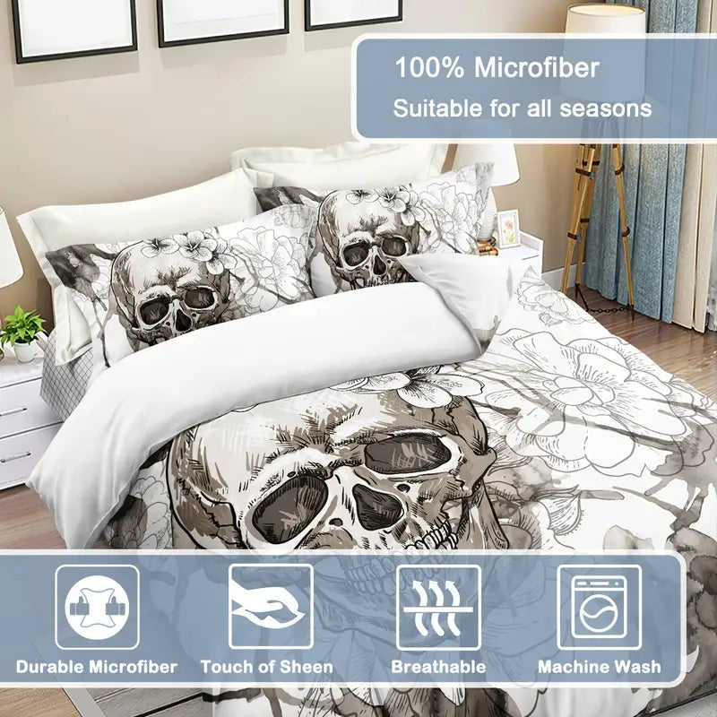 Gothic 3-Piece Skull Pattern Duvet Cover Set
